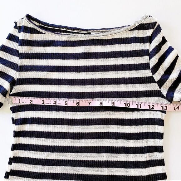 H&M Divided Knit Crop Top Navy Blue & White Stripes Short Sleeve Shirt S - Picture 9 of 9